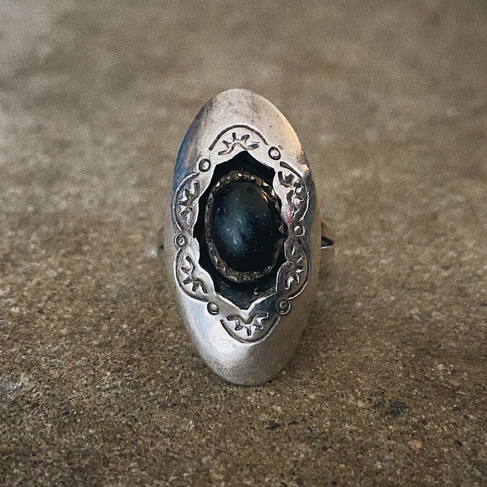 Vintage Handmade Sterling Silver and Onyx Ring